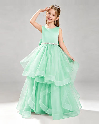 Mint Green Tulle Ball Gown Pageant Dress Front View