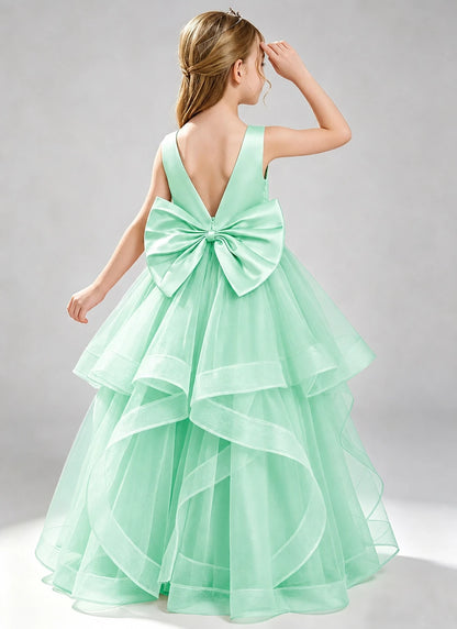 Mint Green Flower Girl Dress Layered Tulle Princess Ball Gown Back View