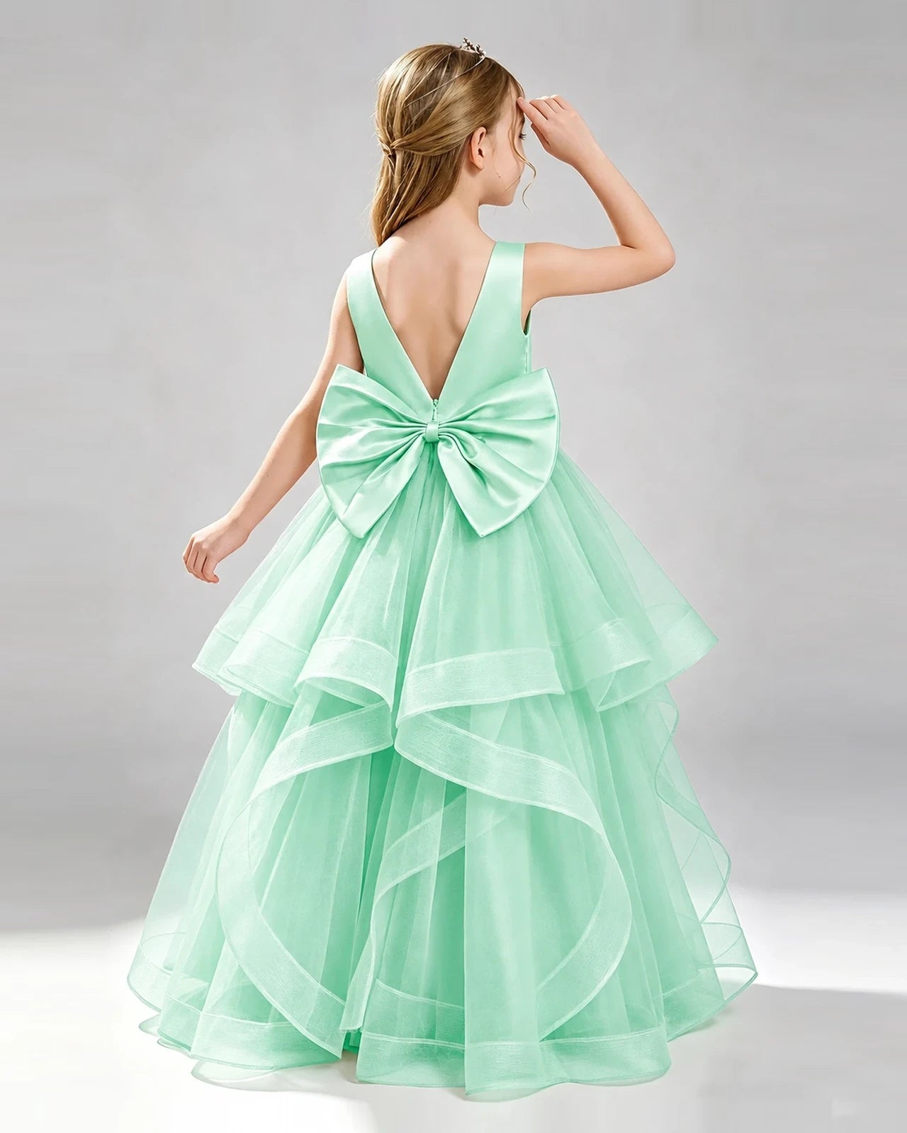 Mint Green Tulle A-line Pageant Dress Back View