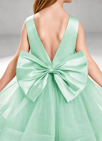 Mint Green Flower Girl Dress Layered Tulle Princess Ball Gown Back View