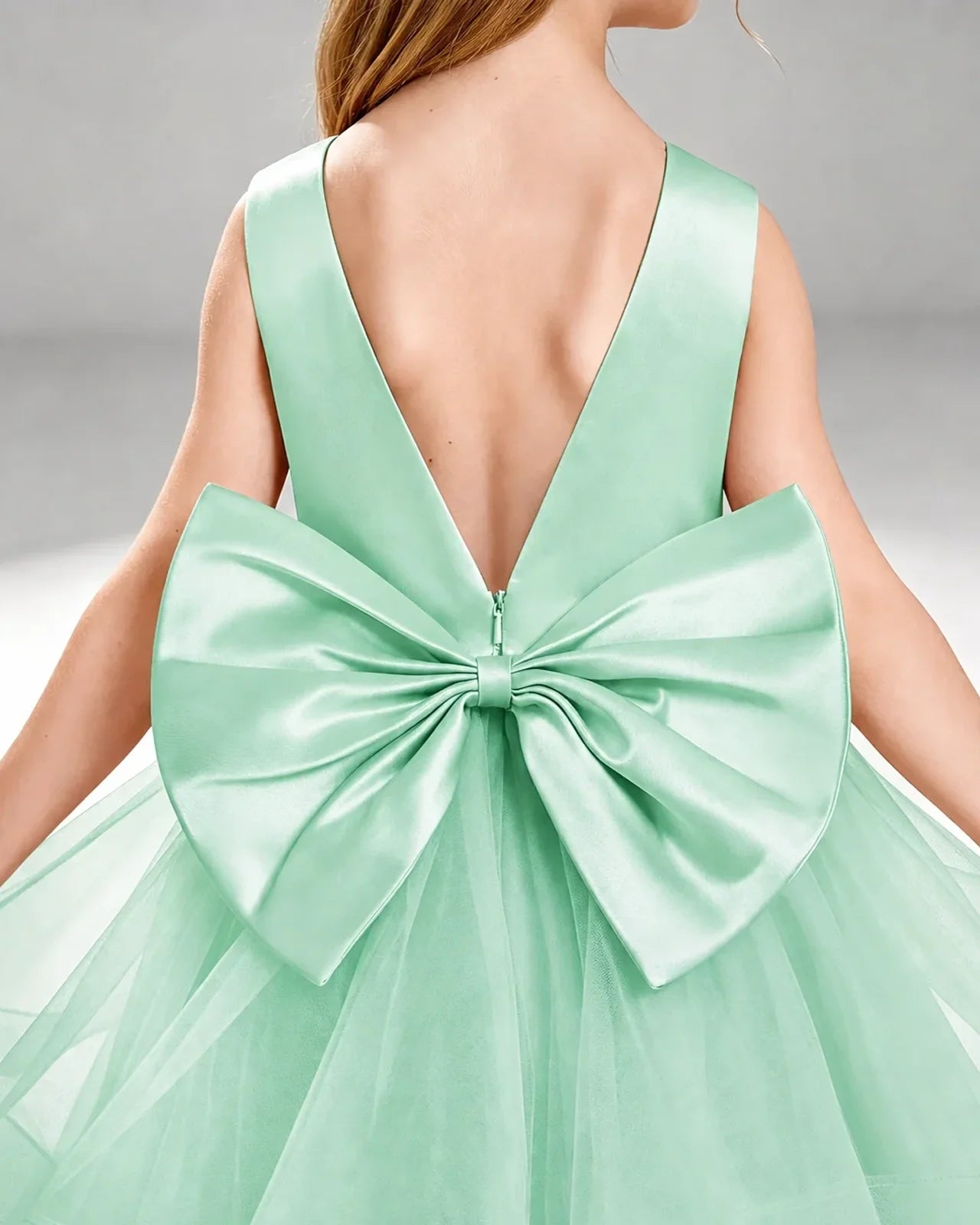 Mint Green Satin A-line Pageant Dress Back View