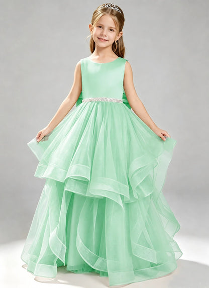 Mint Green Flower Girl Dress Layered Tulle Princess Ball Gown Front View