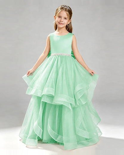 Mint Green Tulle Ball Gown Pageant Dress Front View