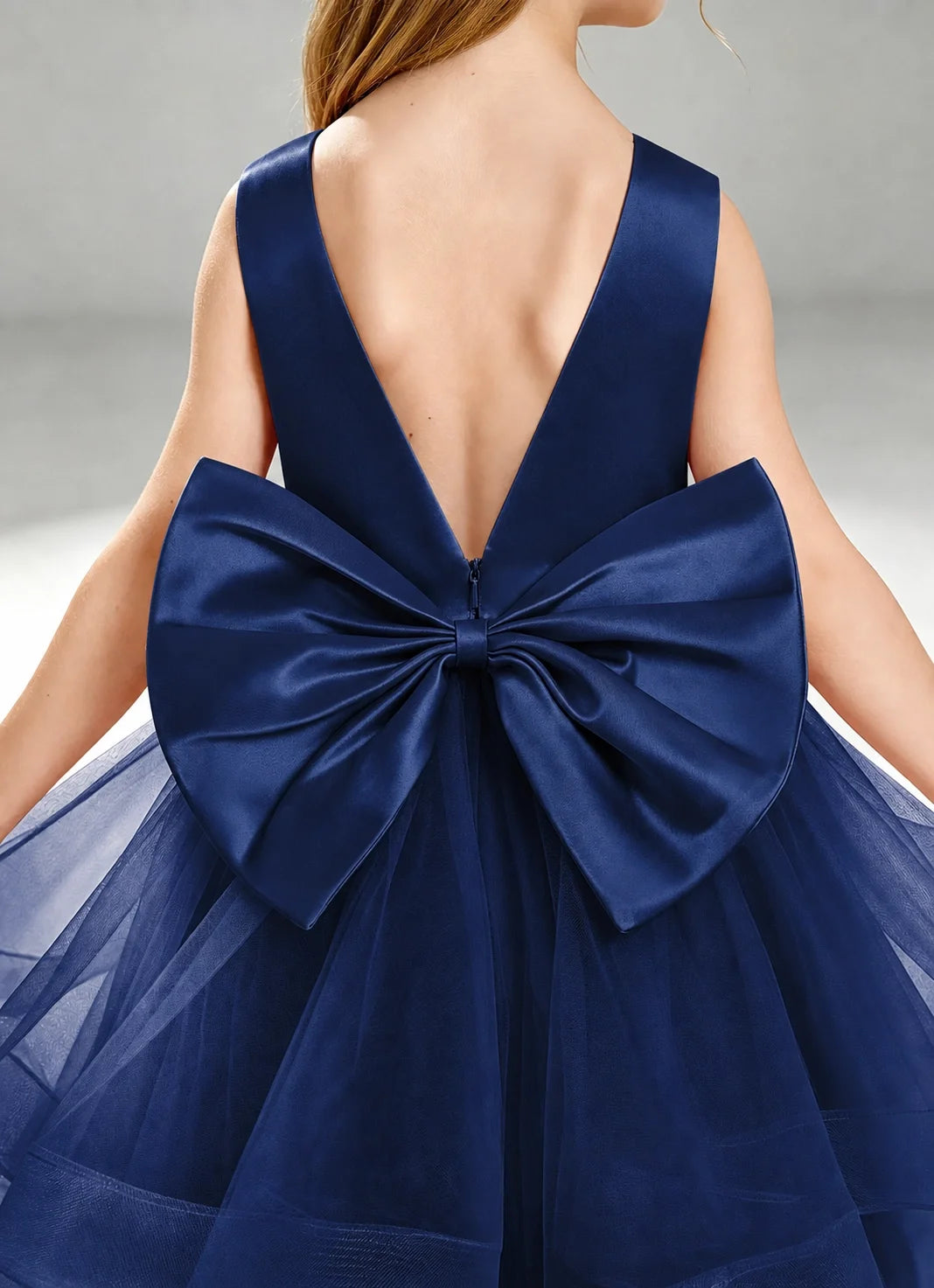 Navy Blue Flower Girl Dress Layered Tulle Princess Ball Gown Detail View
