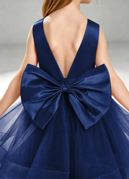 Navy Blue Flower Girl Dress Layered Tulle Princess Ball Gown Detail View