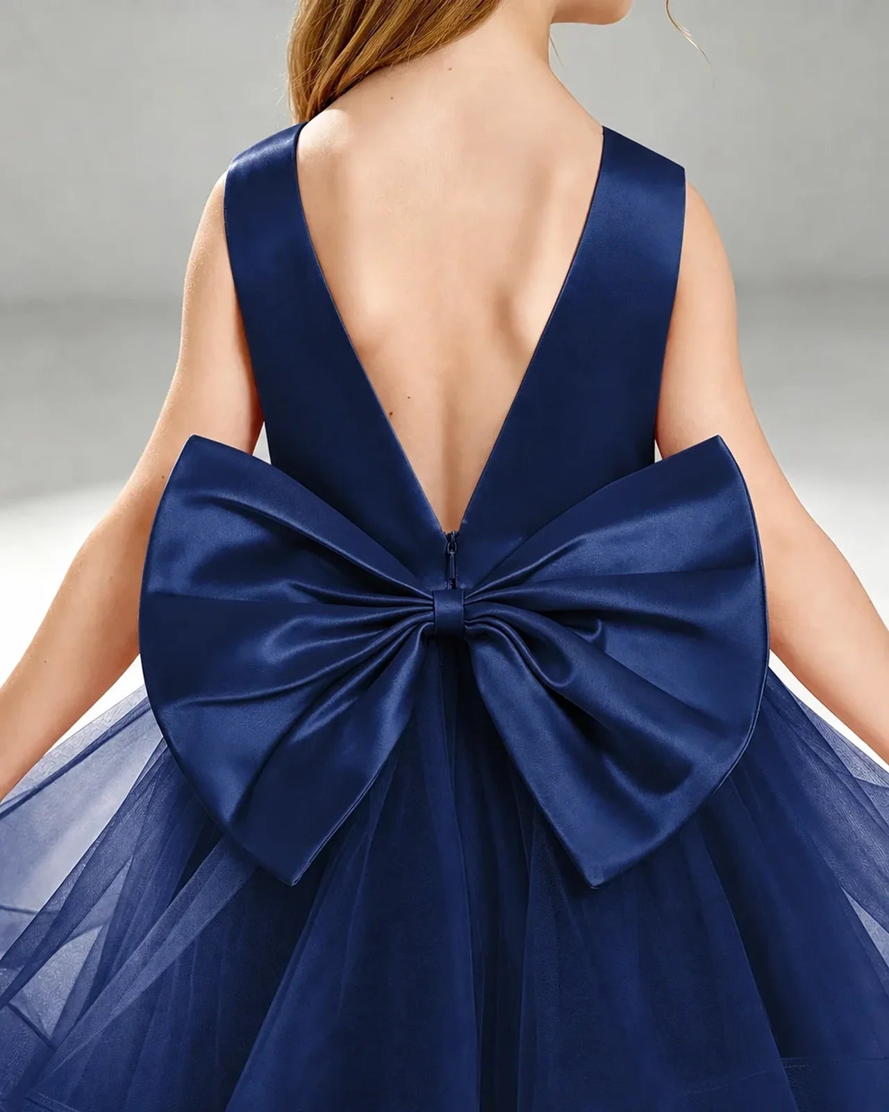 Navy Blue Tulle A-line Pageant Dress Back View