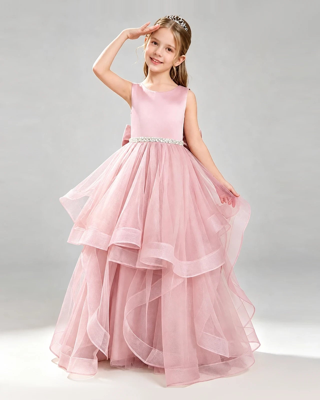 Pink Tulle Ball Gown Pageant Dress Front View