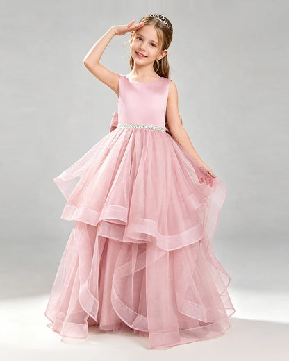 Pink Tulle Ball Gown Pageant Dress Front View