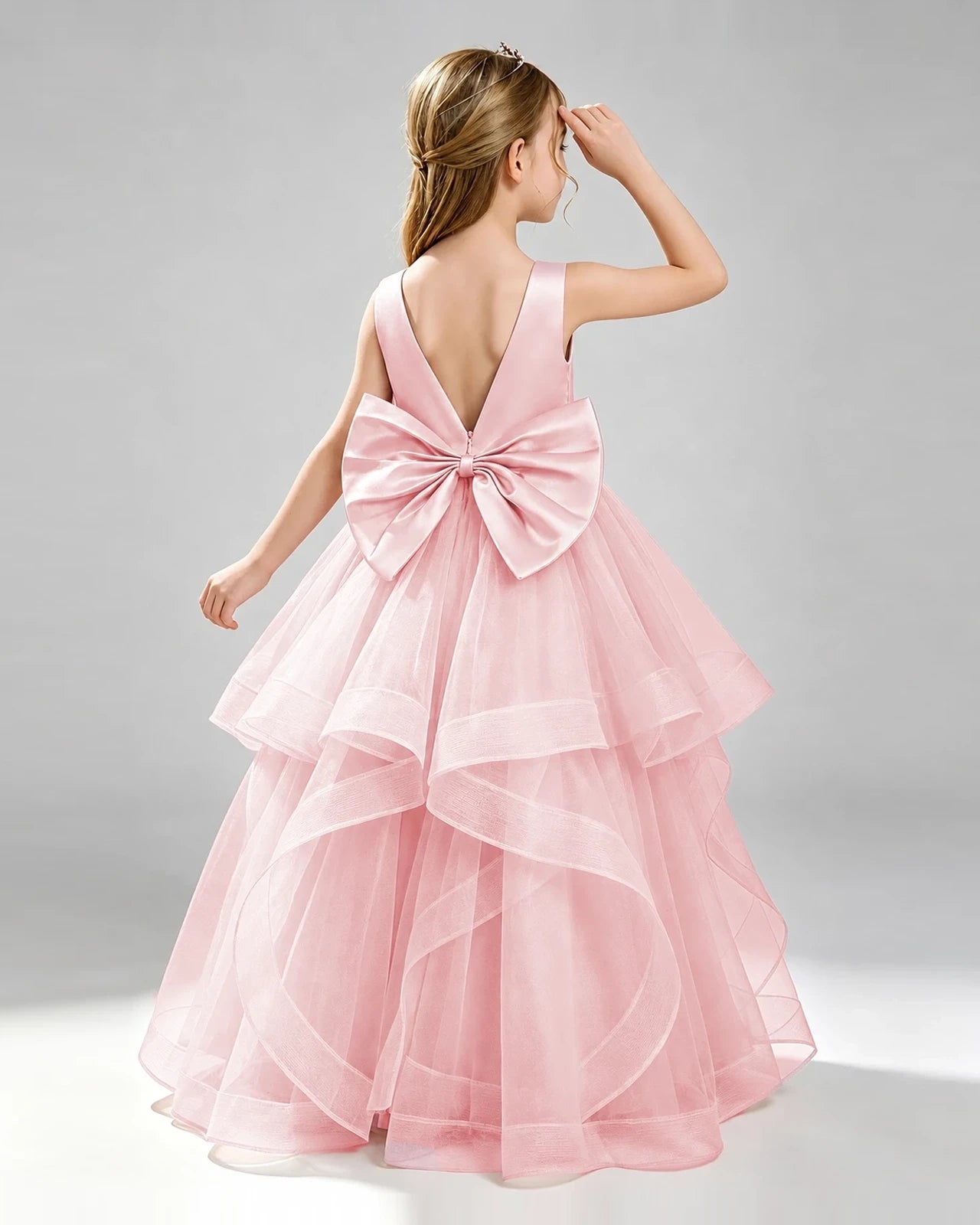 Pink Tulle A-line Pageant Dress Back View