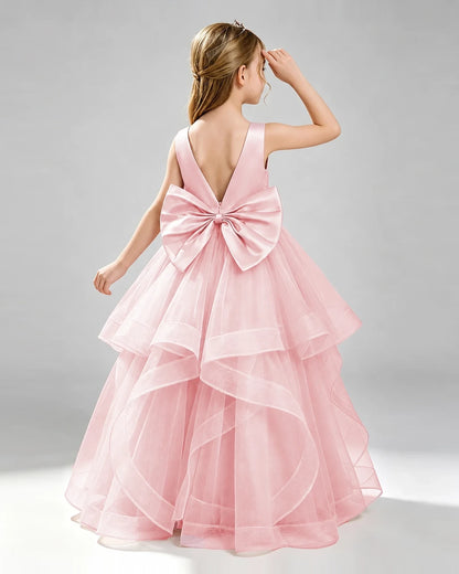 Pink Tulle A-line Pageant Dress Back View
