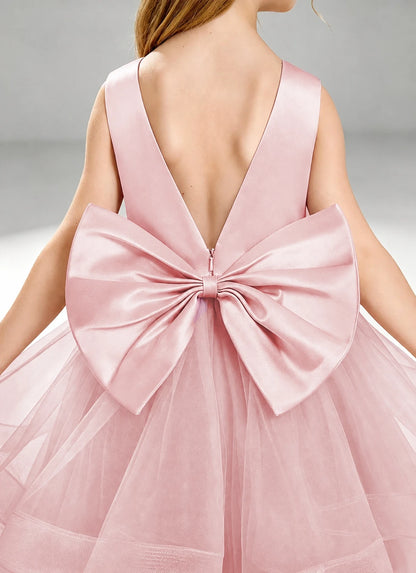 Pink Flower Girl Dress Layered Tulle Princess Ball Gown Detail View