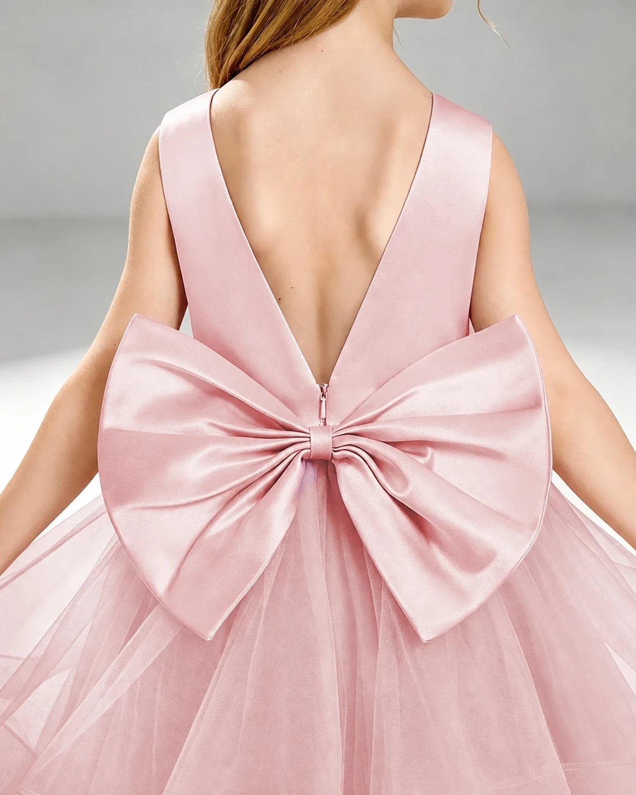 Pink Satin A-line Pageant Dress Back View