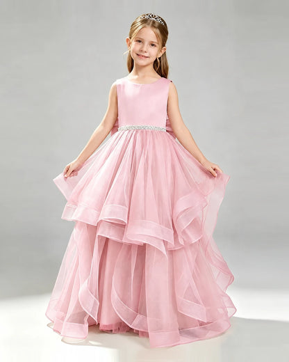 Pink Organza A-line Pageant Dress Front View