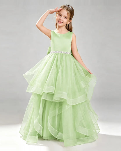 Sage Green Tulle Ball Gown Pageant Dress Front View