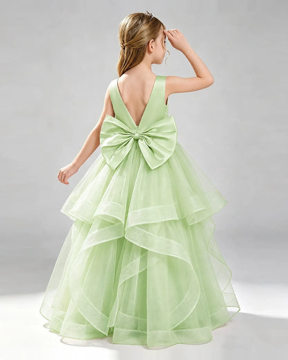 Sage Green Organza A-line Pageant Dress Back View