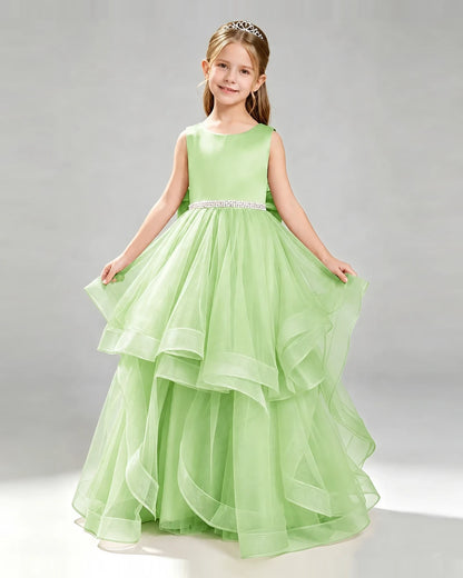 Sage Green Organza Ball Gown Pageant Dress Front View