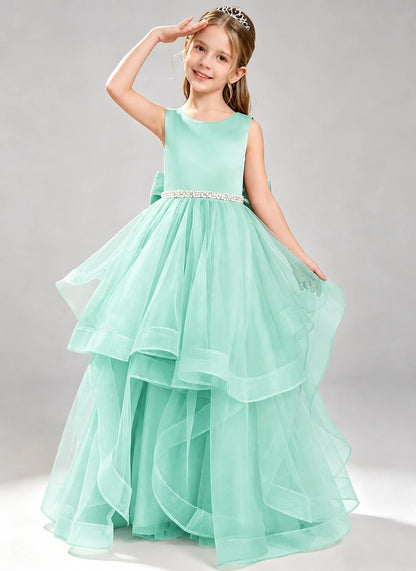 Turquoise Flower Girl Dress Layered Tulle Princess Ball Gown Front View