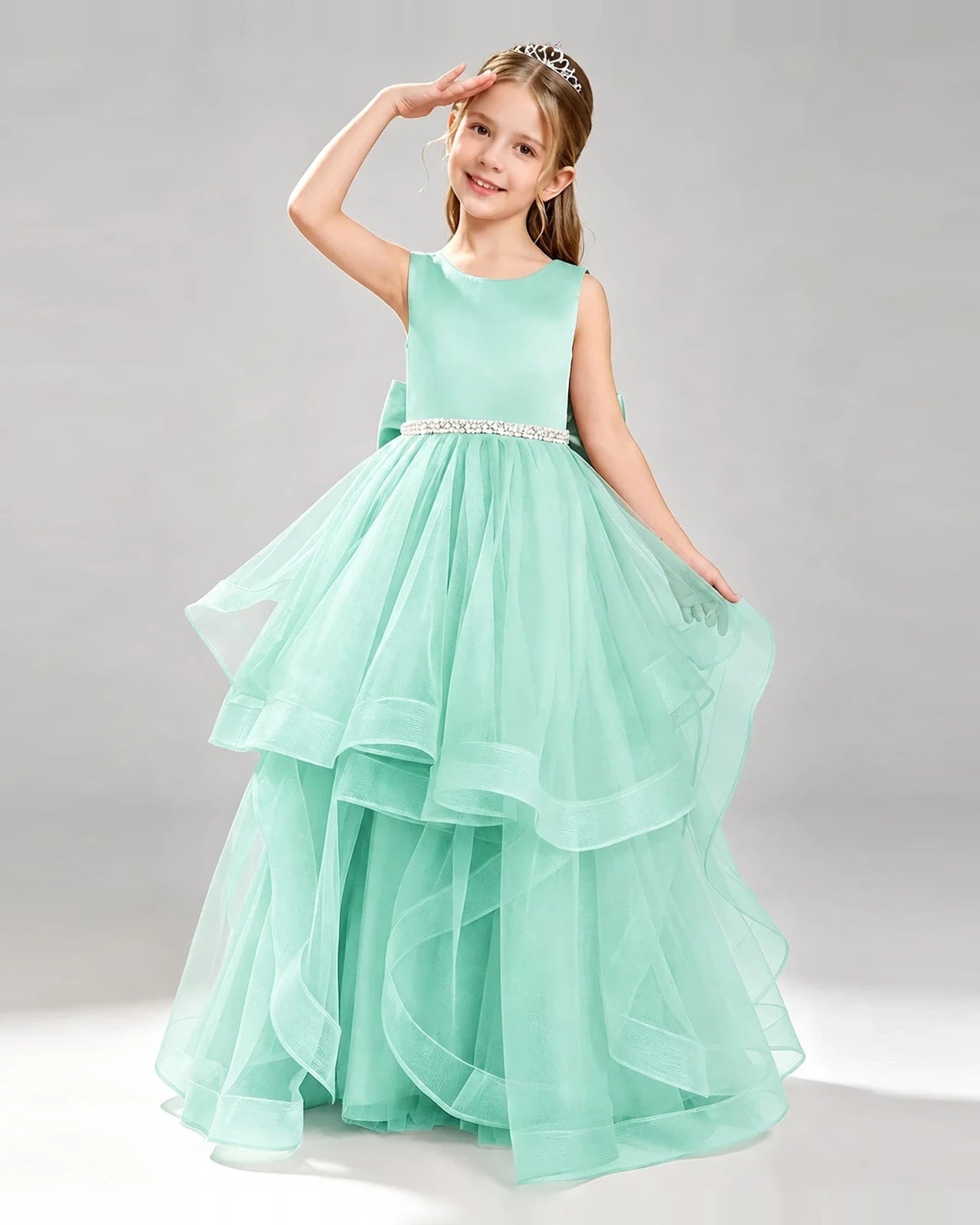 Turquoise Tulle Ball Gown Pageant Dress Front View