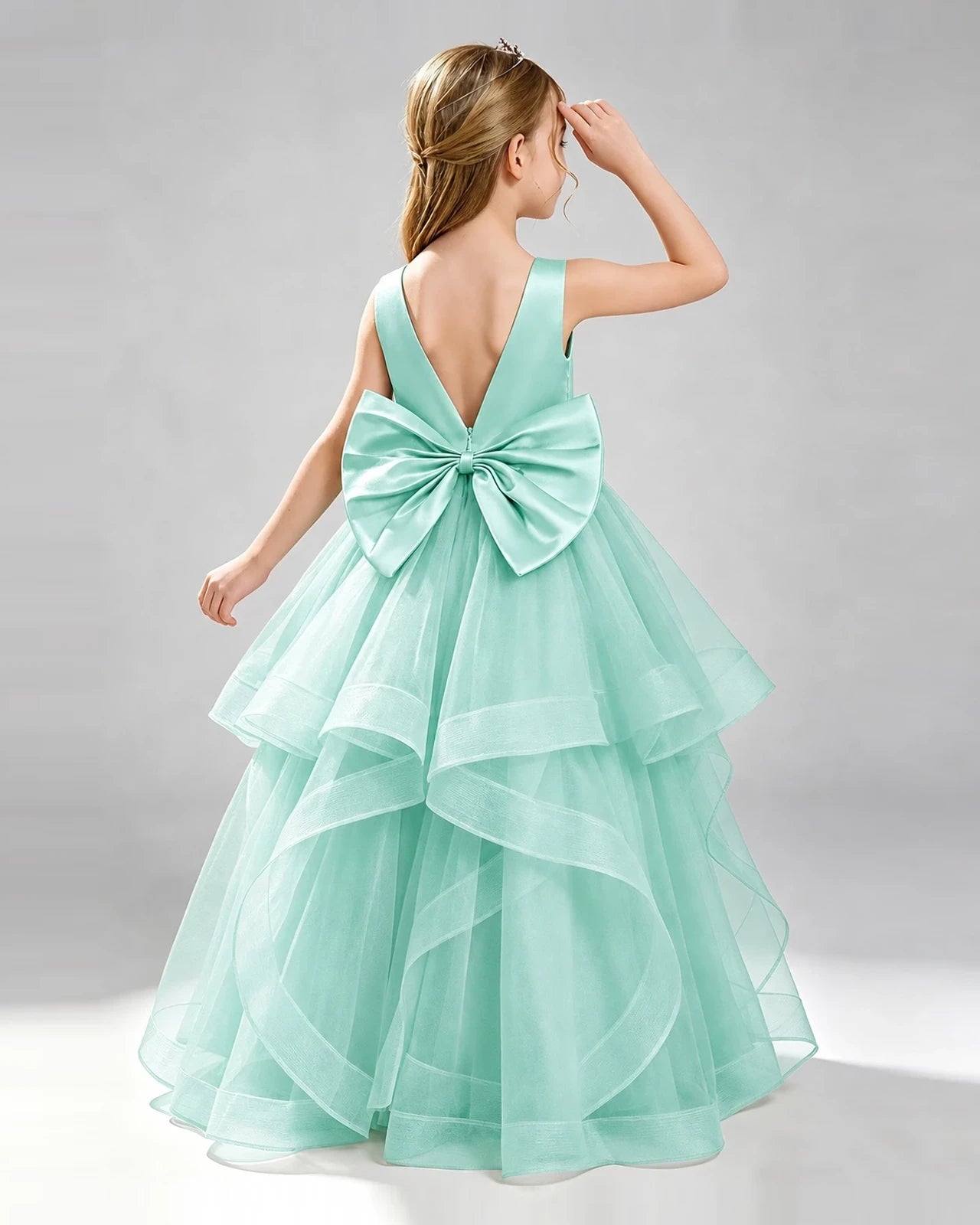 Turquoise Tulle Ball Gown Pageant Dress Back View