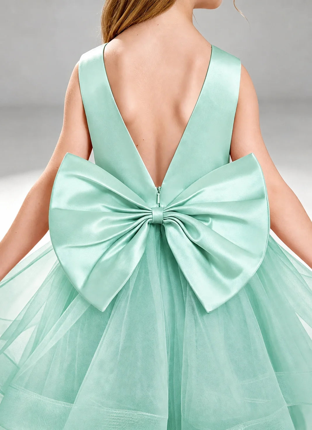 Turquoise Flower Girl Dress Layered Tulle Princess Ball Gown Detail View