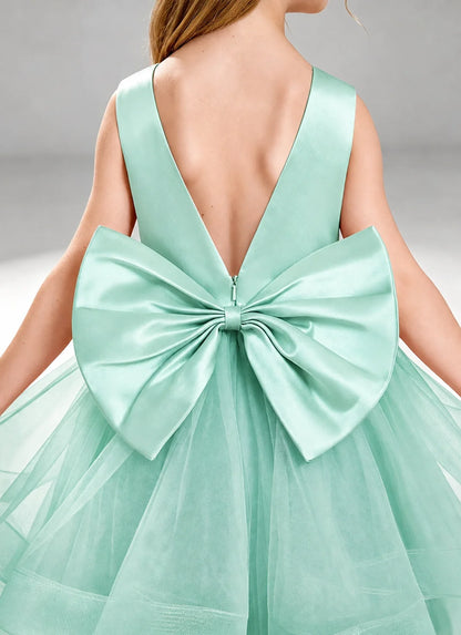 Turquoise Flower Girl Dress Layered Tulle Princess Ball Gown Detail View