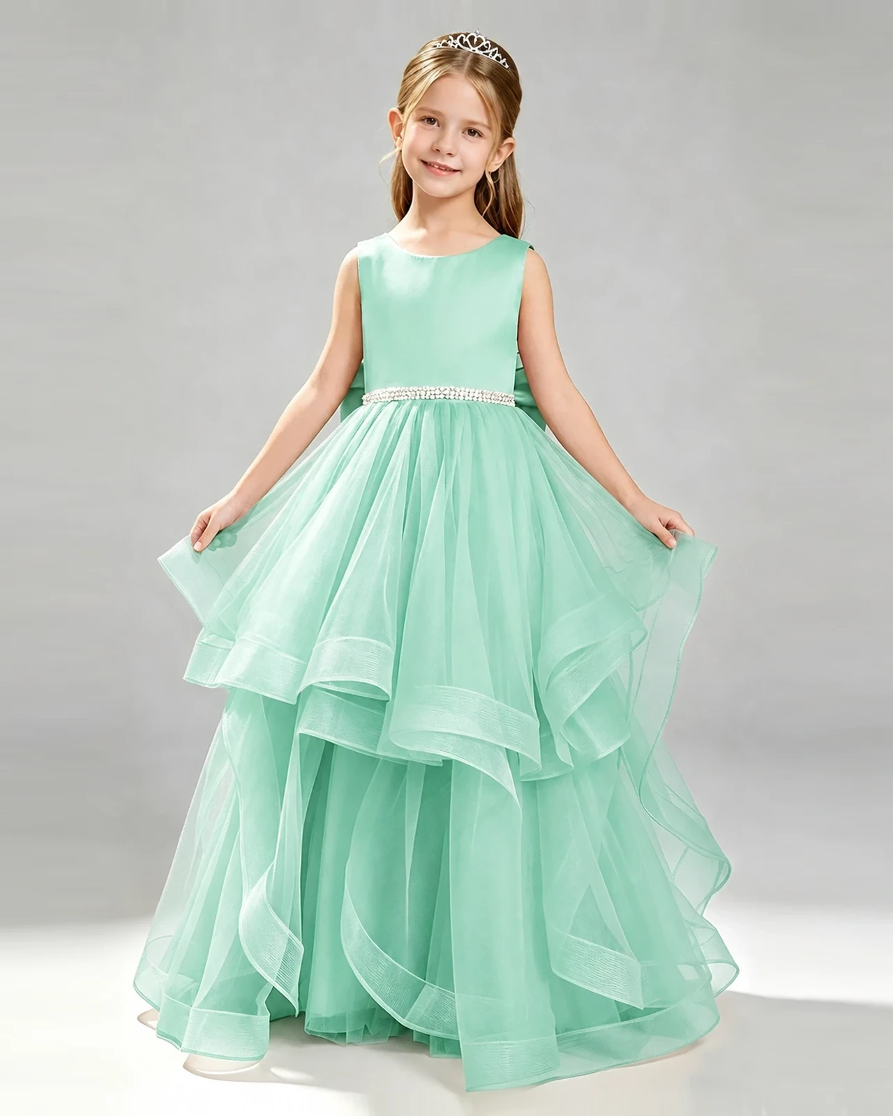 Turquoise Tulle Ball Gown Pageant Dress Front View