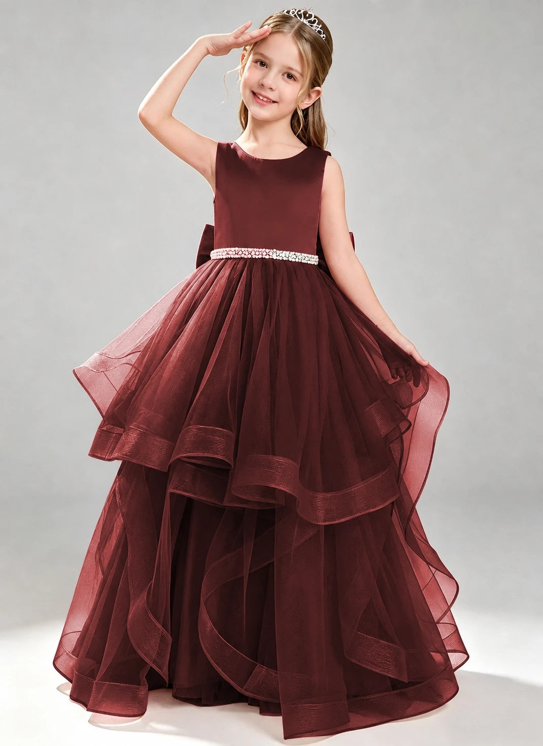 Windred Flower Girl Dress Layered Tulle Princess Ball Gown Front View