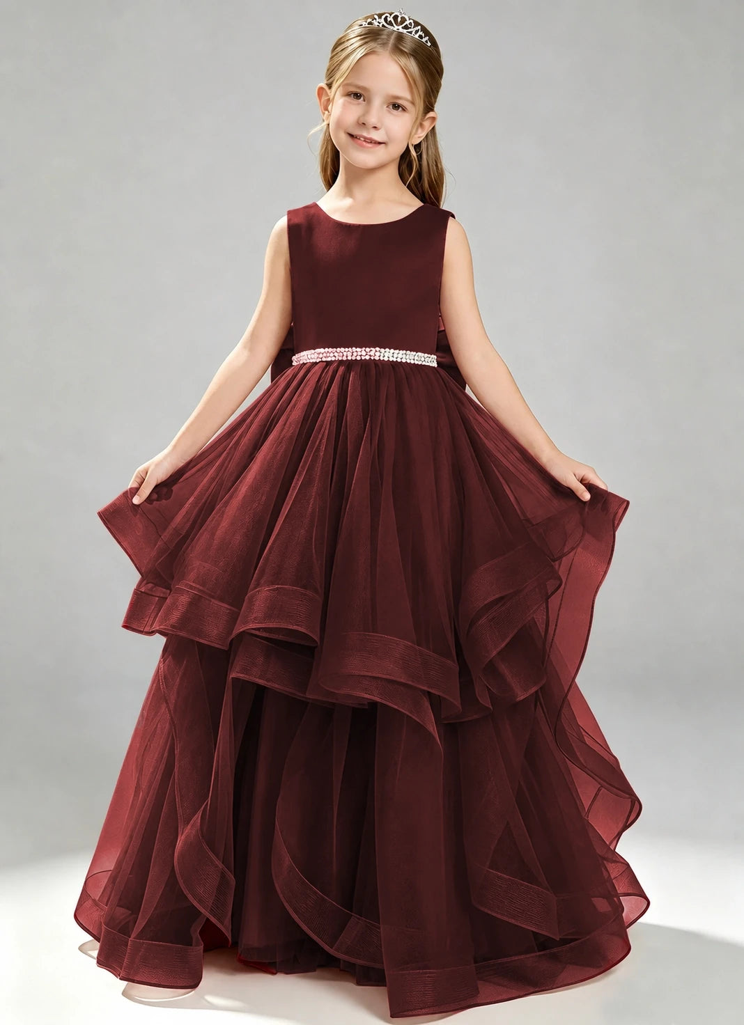 Windred Flower Girl Dress Layered Tulle Princess Ball Gown Front View