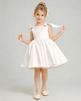 Ivory Satin A-line Girls Formal Dress Front View