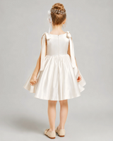 Ivory Satin A-line Girls Formal Dress Back View