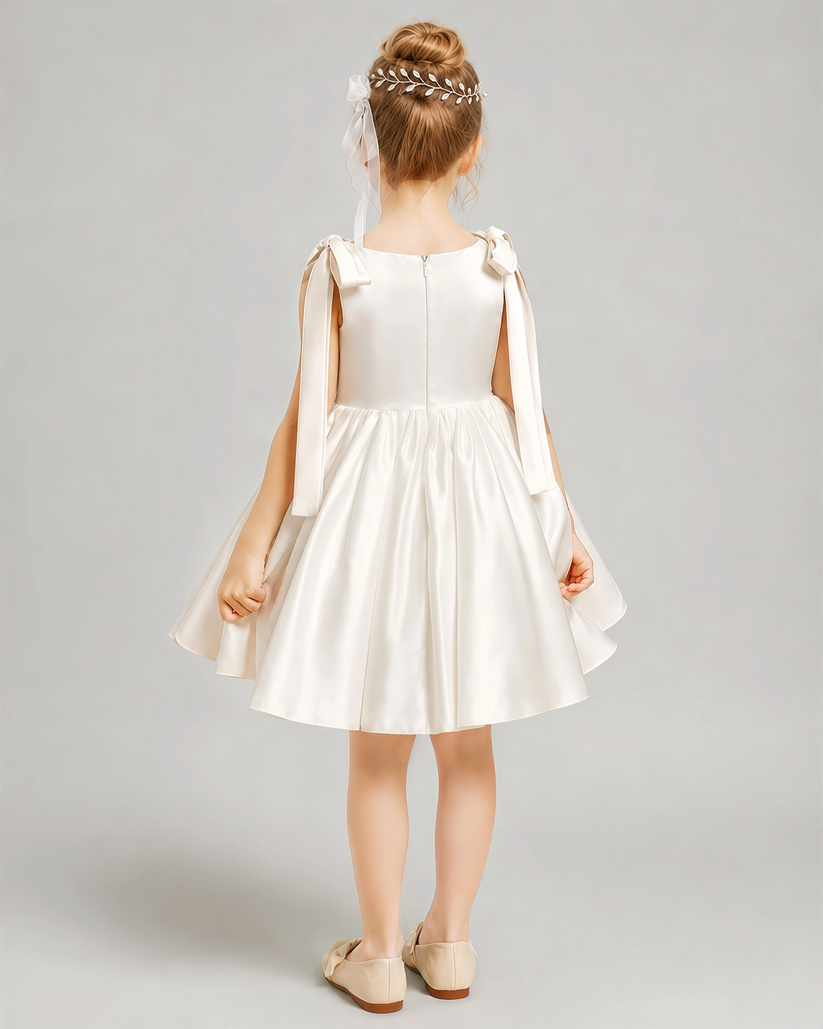 Ivory Satin A-line Girls Formal Dress Back View