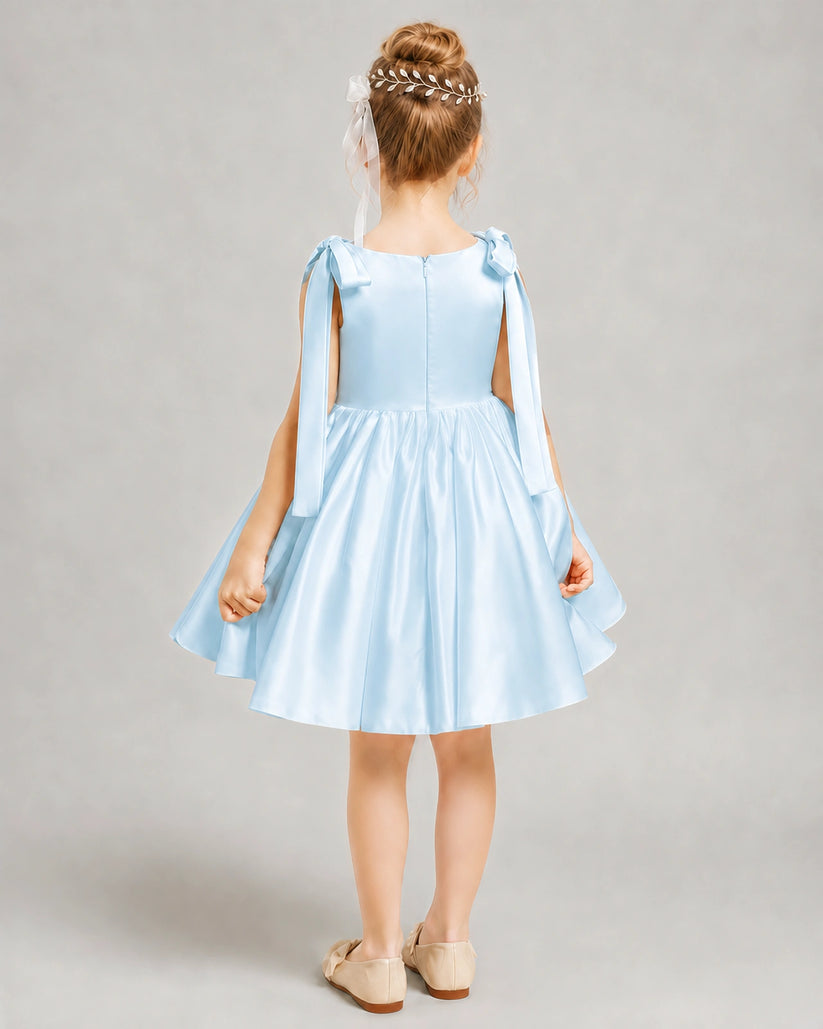Baby Blue Satin A-line Girls Formal Dress Back View