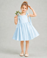 Baby Blue Satin A-line Girls Formal Dress Front View