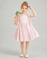 Blush Pink Satin A-line Girls Formal Dress Front View