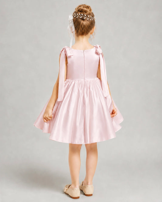 Blush Pink Satin A-line Girls Formal Dress Back View