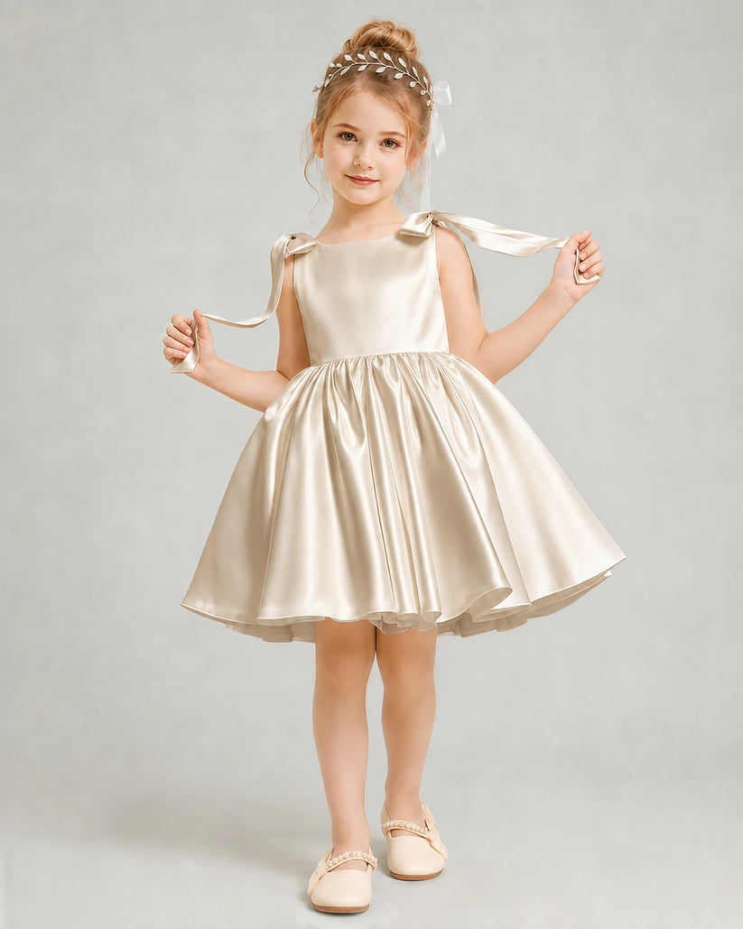 Champagne Satin A-line Girls Formal Dress Front View