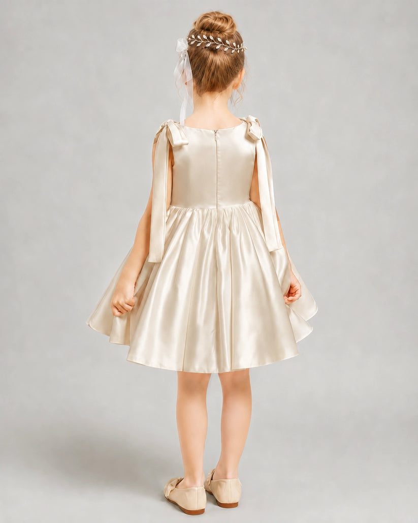 Champagne Satin A-line Girls Formal Dress Back View