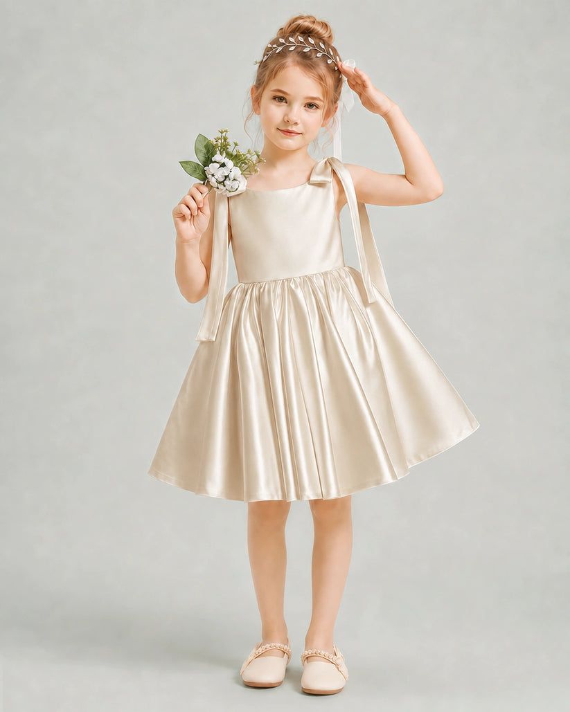 Champagne Satin A-line Girls Formal Dress Front View