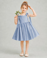 Dusty Blue Satin A-line Girls Formal Dress Front View