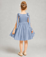 Dusty Blue Satin A-line Girls Formal Dress Back View