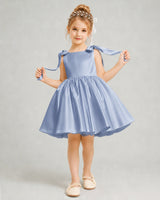 Dusty Blue Satin A-line Girls Formal Dress Front View