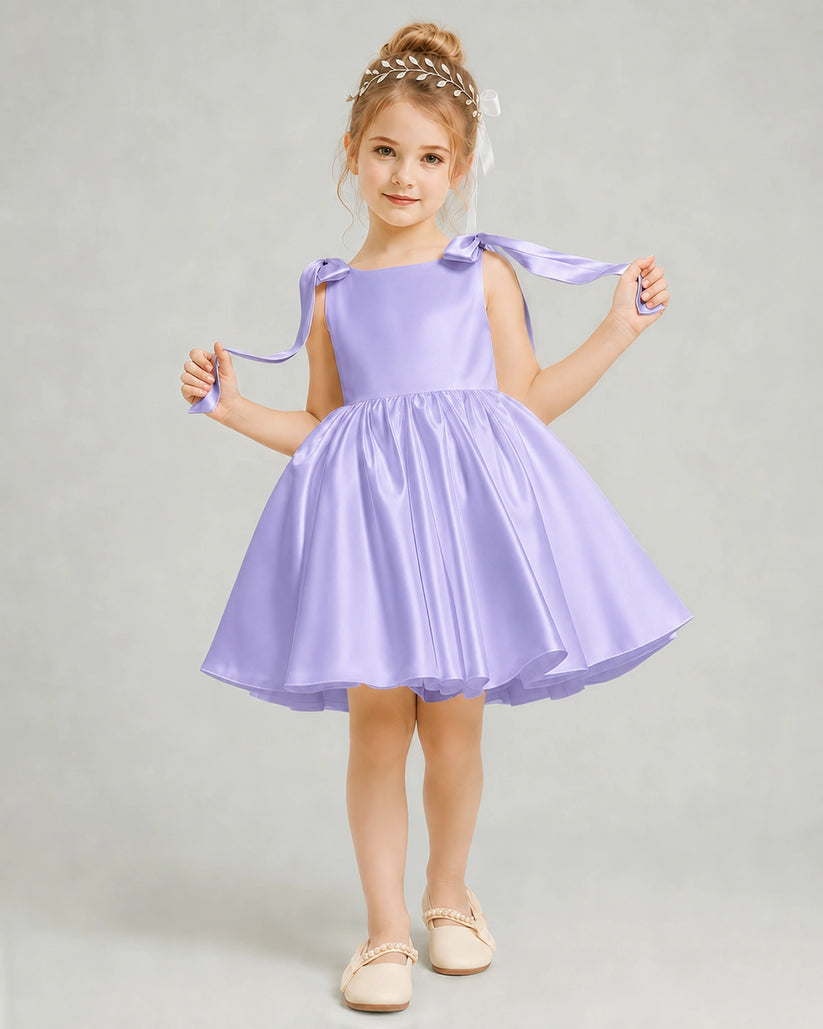 Lavender Satin A-line Girls Formal Dress Front View