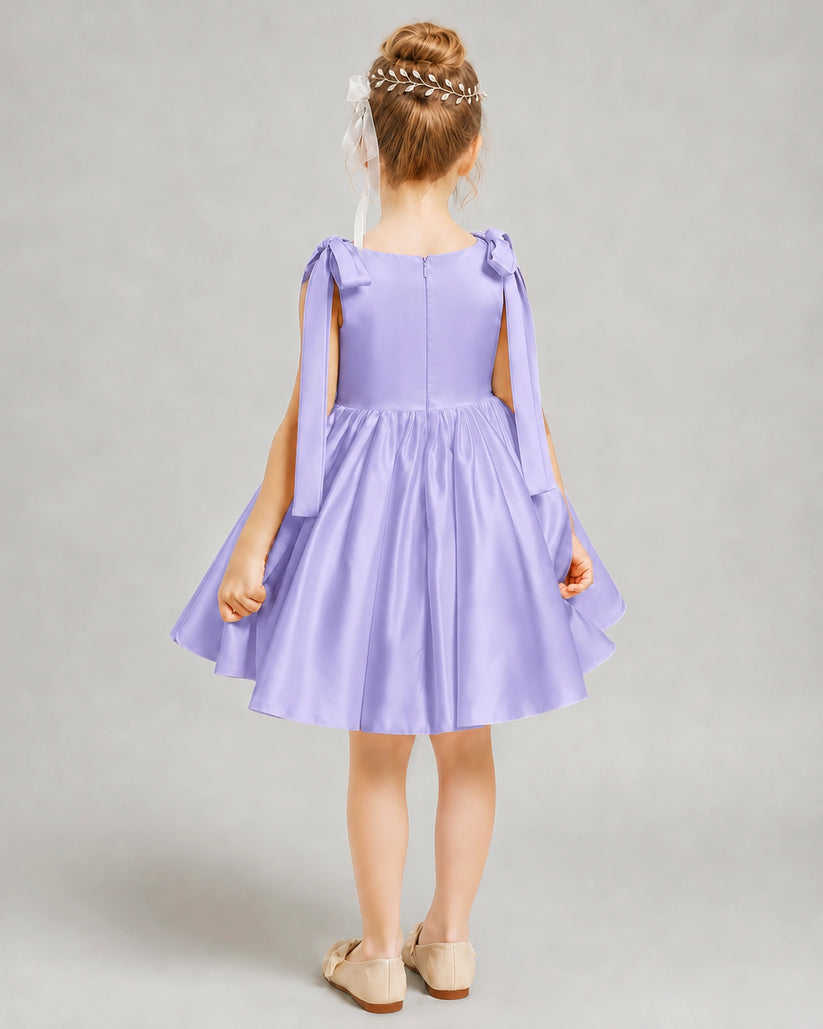 Lavender Satin A-line Girls Formal Dress Back View