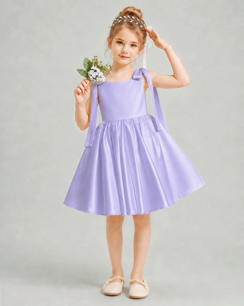 Lavender Satin A-line Girls Formal Dress Front View