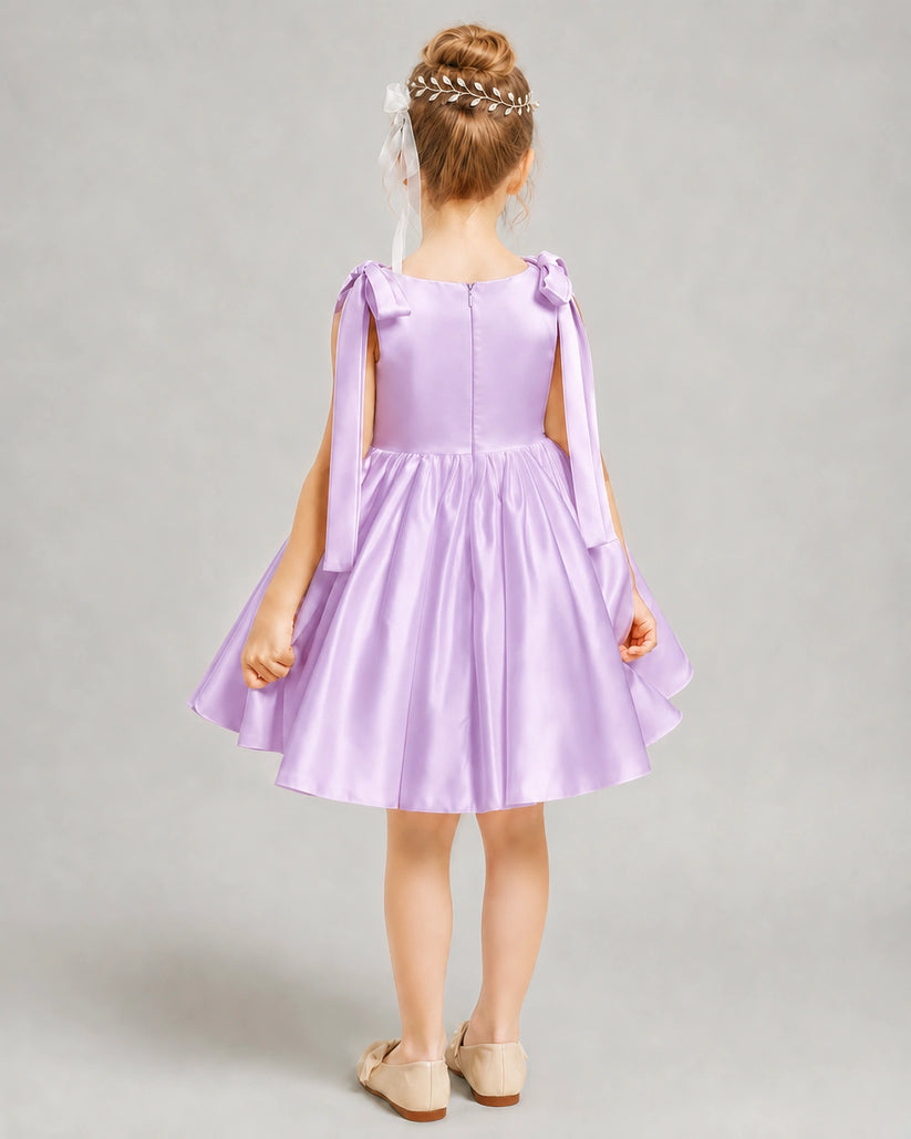 Lilac Satin A-line Girls Formal Dress Back View