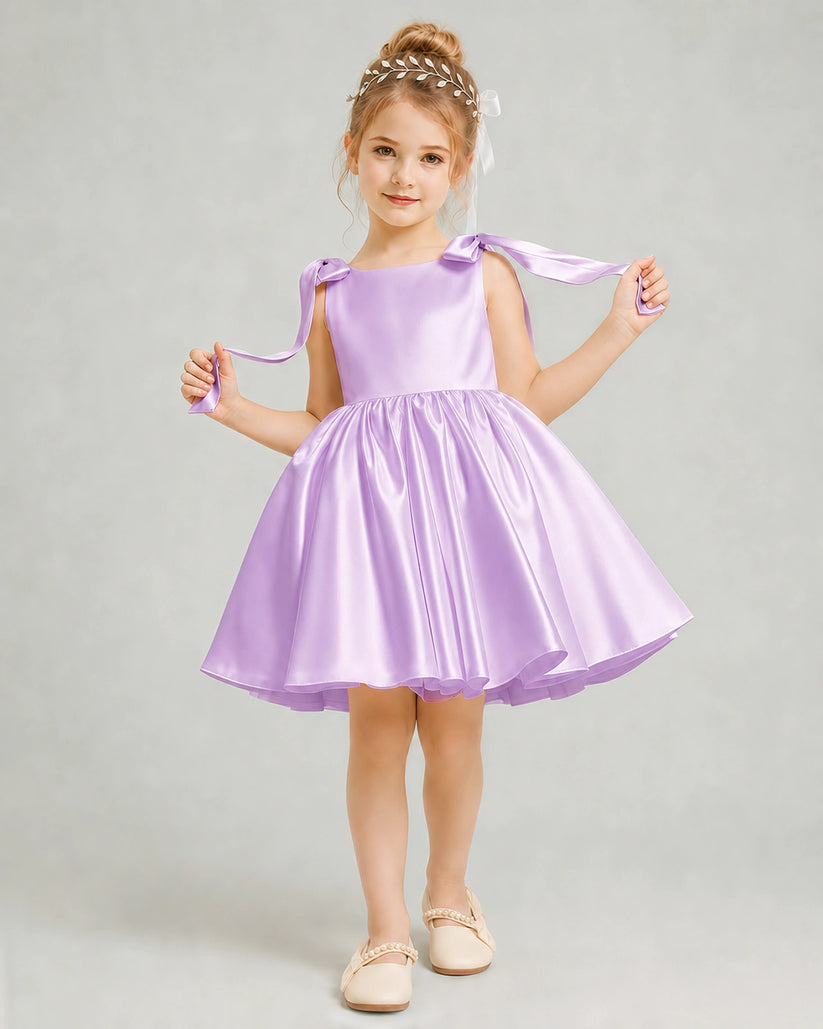 Lilac Satin A-line Girls Formal Dress Front View