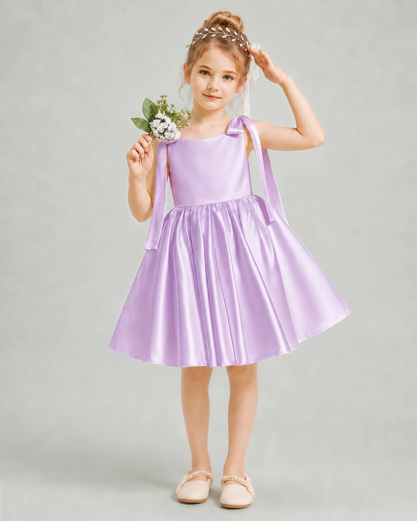 Lilac Satin A-line Girls Formal Dress Front View