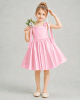 Pink Satin A-line Girls Formal Dress Front View