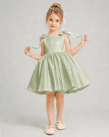 Sage Green Satin A-line Girls Formal Dress Front View