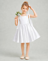 White Satin A-line Girls Formal Dress Front View